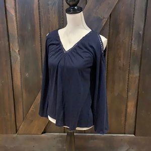 Dark blue 89th & Madison long sleeve open shoulder top